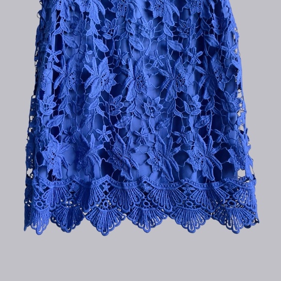 Ralph Lauren Cobalt Blue Floral Overlay Lined Dress Size 4 - Picture 3 of 16